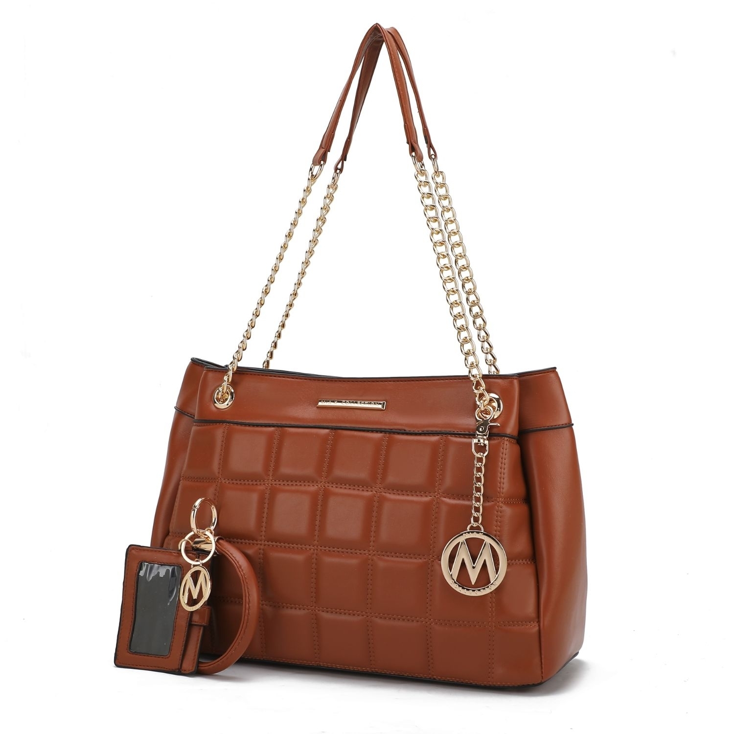 MKF Collection Mabel Quilted Vegan Leather Women's Shoulder Bag With Bracelet Keychain With A Credit Card Holder By Mia K- 2 Pieces - Brown