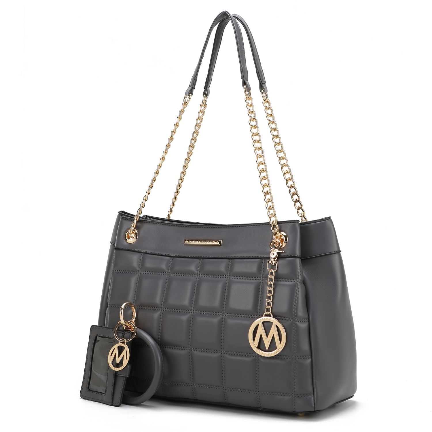 MKF Collection Mabel Quilted Vegan Leather Women's Shoulder Bag With Bracelet Keychain With A Credit Card Holder By Mia K- 2 Pieces - Charco
