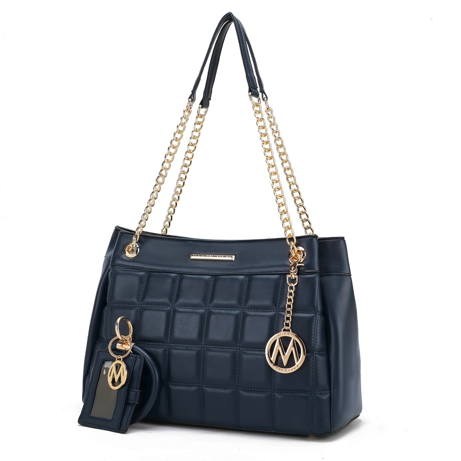MKF Collection Mabel Quilted Vegan Leather Women's Shoulder Bag With Bracelet Keychain With A Credit Card Holder By Mia K- 2 Pieces - Navy