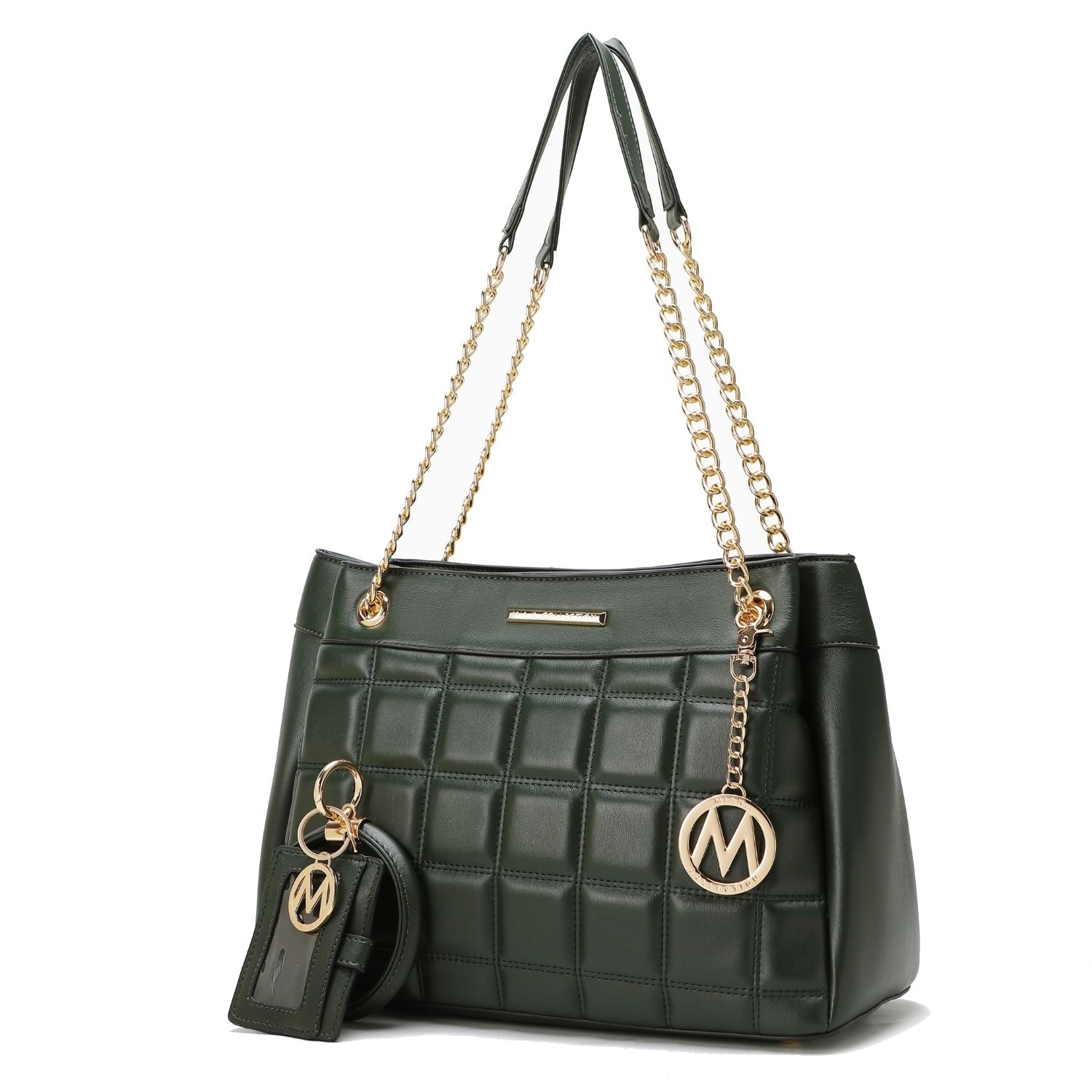 MKF Collection Mabel Quilted Vegan Leather Women's Shoulder Bag With Bracelet Keychain With A Credit Card Holder By Mia K- 2 Pieces - Olive