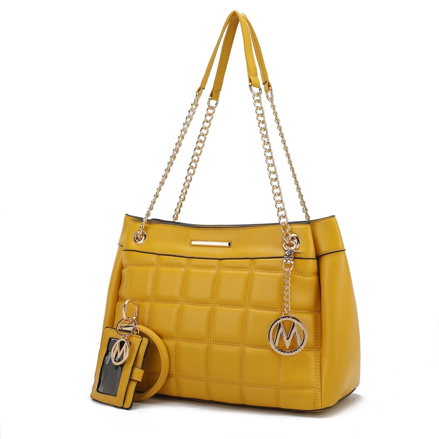 MKF Collection Mabel Quilted Vegan Leather Women's Shoulder Bag With Bracelet Keychain With A Credit Card Holder By Mia K- 2 Pieces - Yellow