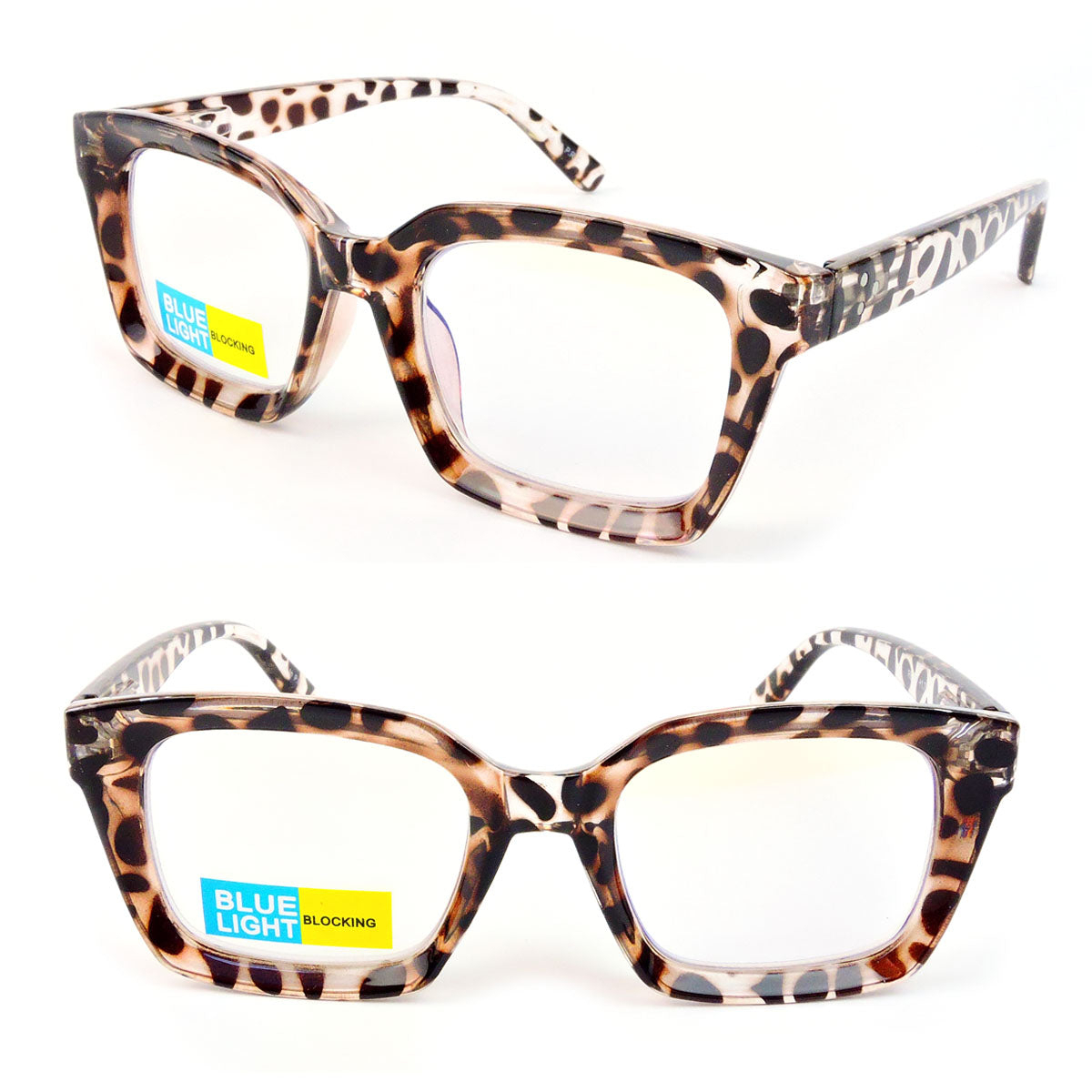 Blue Light Blocking Glasses Thick Rectangle Preppy Look - Reading Glasses - Leopard, +1.50