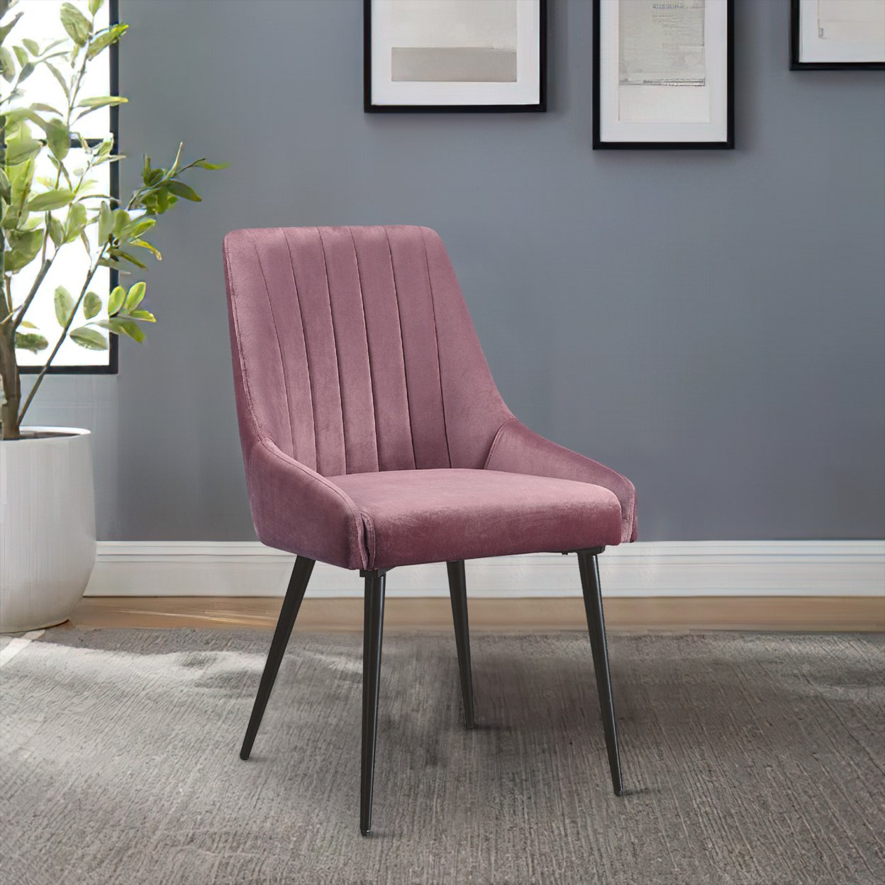 23 Inch Modern Side Chair, Fabric, Vertical Tufted, Peg Leg, Set Of 2, Pink- Saltoro Sherpi