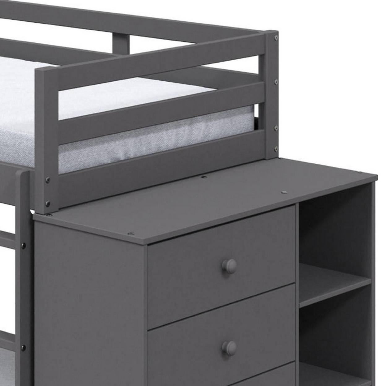 Classic Twin Bunk Bed With Cabinet, 4 Drawers, 3 Compartments, Ladder, Gray- Saltoro Sherpi