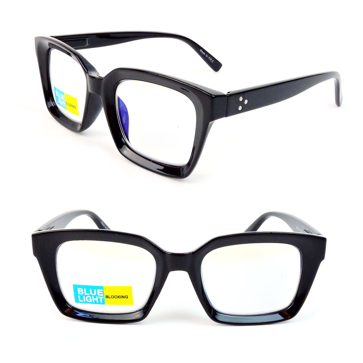 Blue Light Blocking Glasses Thick Rectangle Preppy Look - Reading Glasses - Black, +1.50