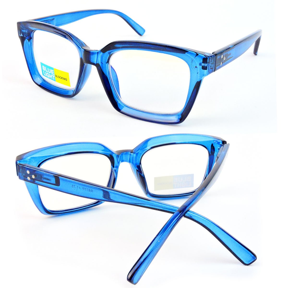 Blue Light Blocking Glasses Thick Rectangle Preppy Look - Reading Glasses - Blue, +1.50