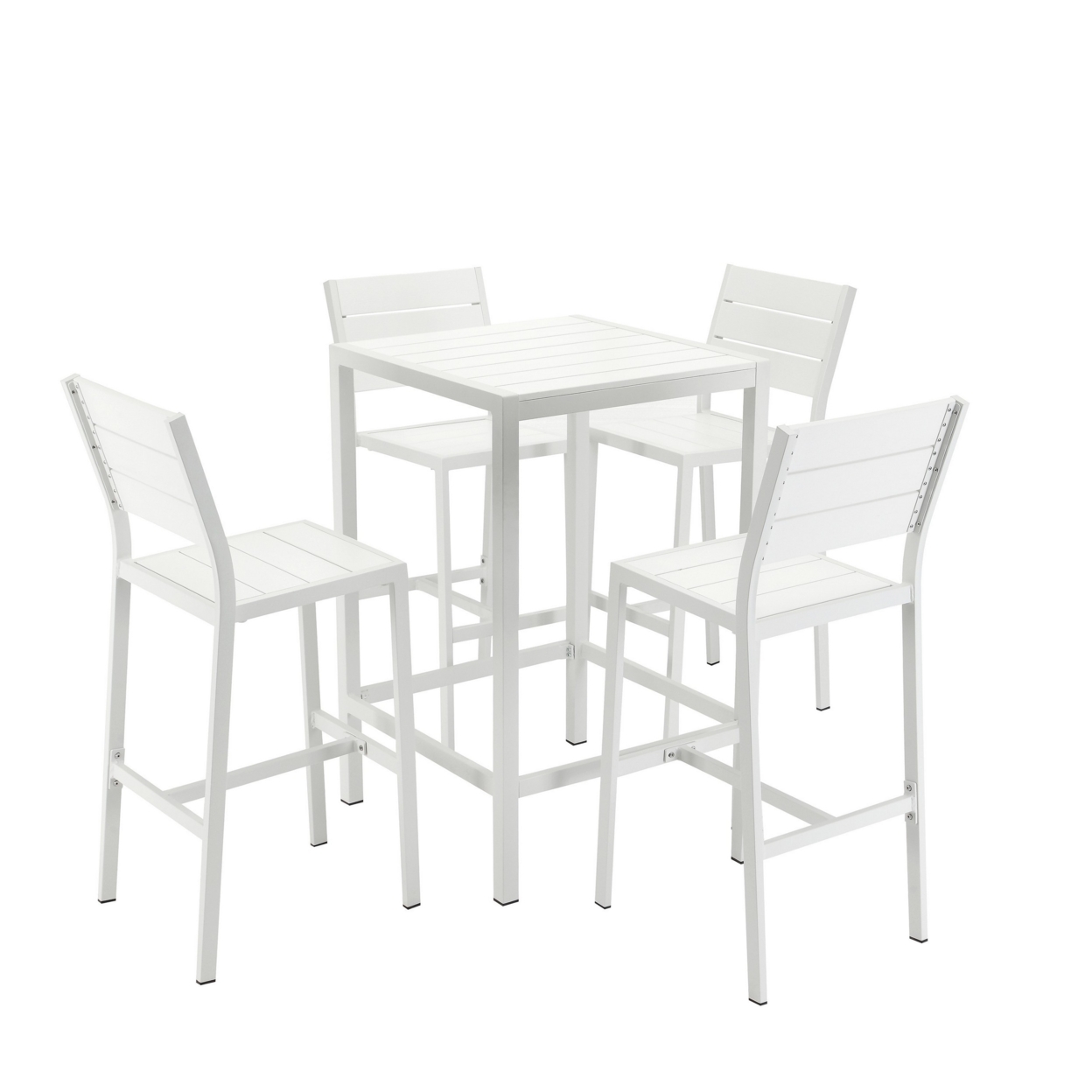 Kylo 43 Inch Bar Table Set, White Polyresin Backrests And Seats, Aluminum- Saltoro Sherpi