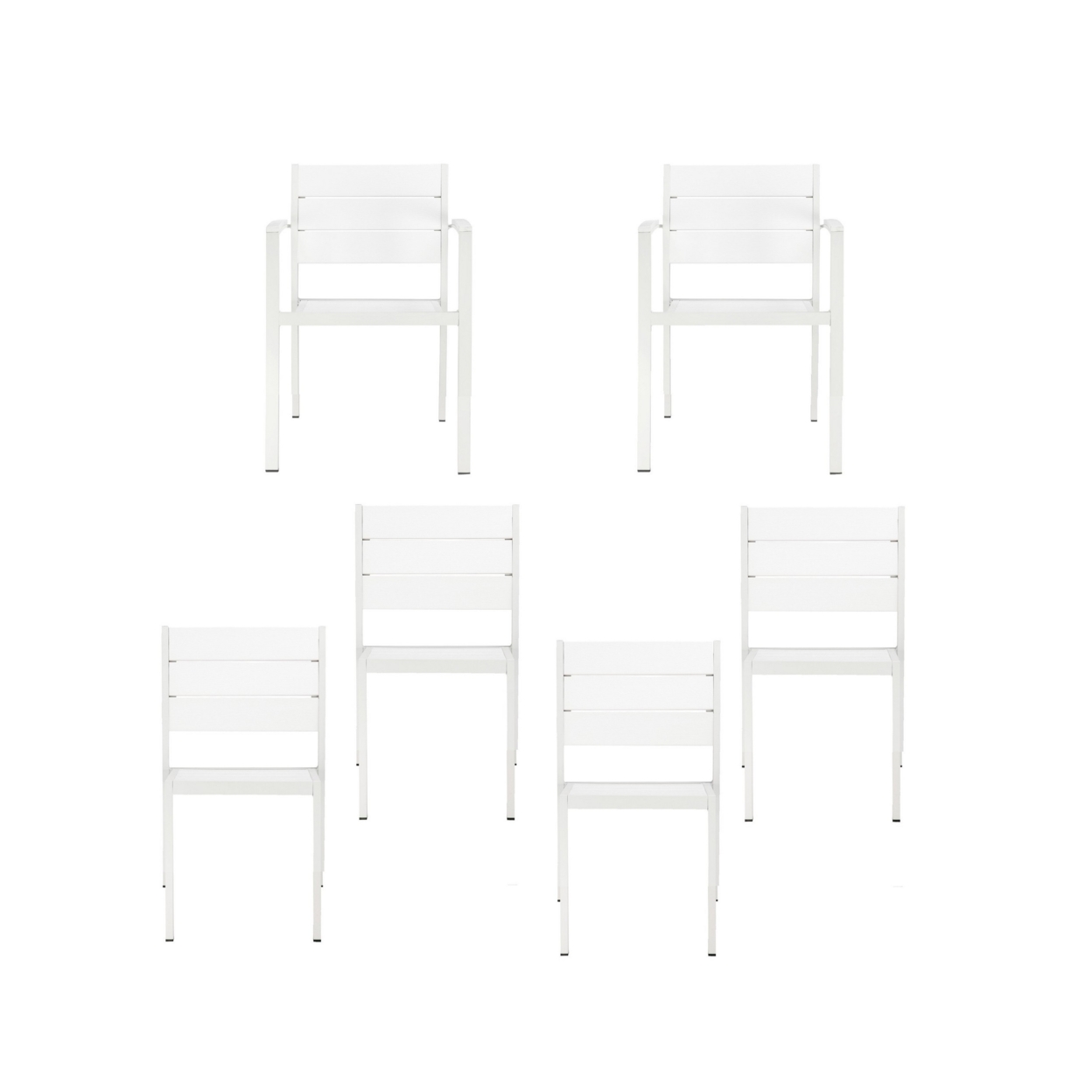 Cora 21 Inch 4 Piece Armchairs And 2 Side Chairs Set, White Aluminum Frame- Saltoro Sherpi