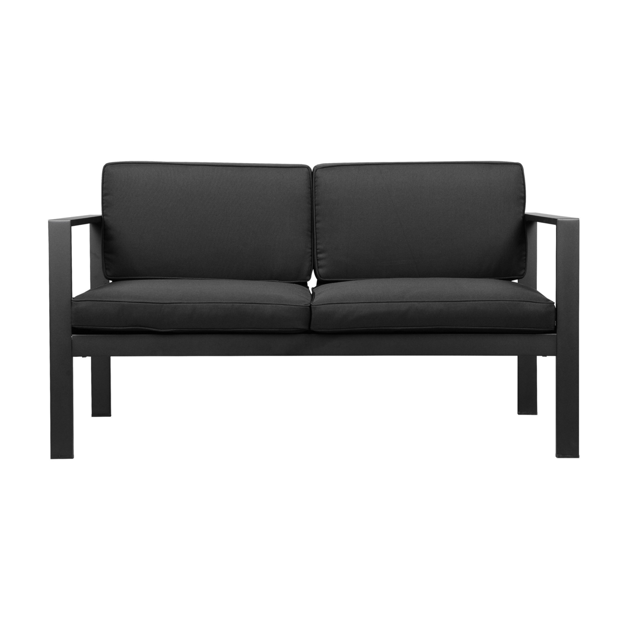 Kili 54 Inch Sofa, Jet Black Aluminum Frame, Water Resistant Cushions- Saltoro Sherpi