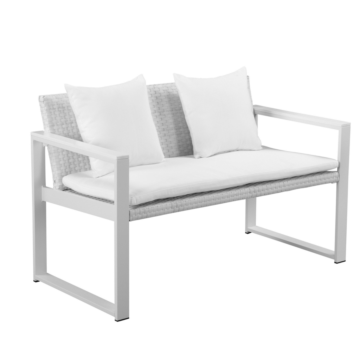 Lark 50 Inch Outdoor Sofa, White Aluminum Frame, Fade Resistant Cushions- Saltoro Sherpi