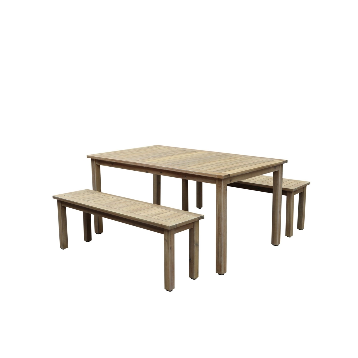 Felix 3 Piece Modern Dining Set, Natural Brown Acacia Wood Frame, 6 Seater- Saltoro Sherpi