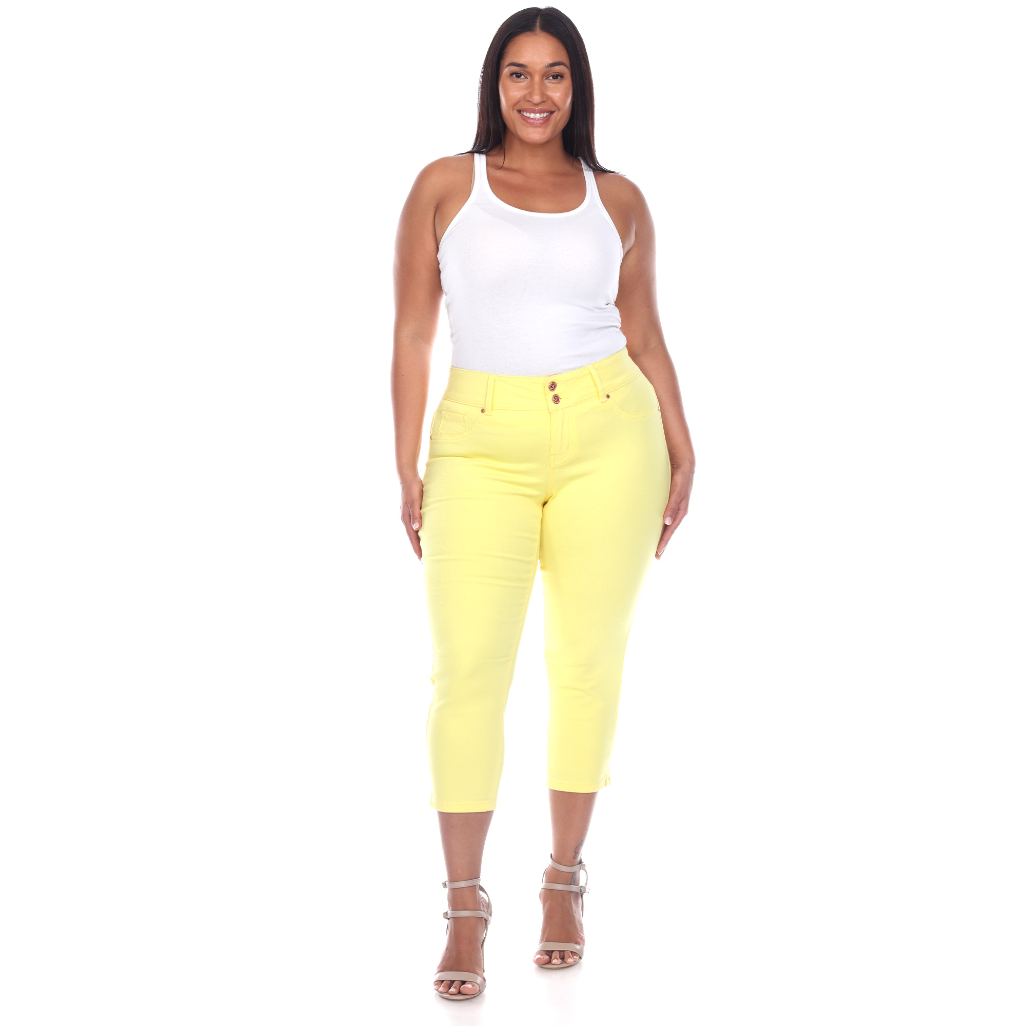 White Mark Womenâs Capri Jeans - Yellow, 18
