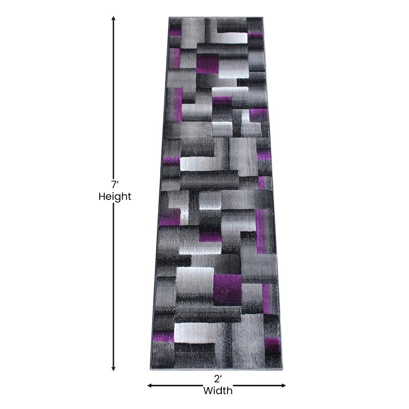 Elio Collection 2' X 7' Purple Color Blocked Area Rug - Olefin Rug With Jute Backing - Entryway, Living Room, Or Bedroom