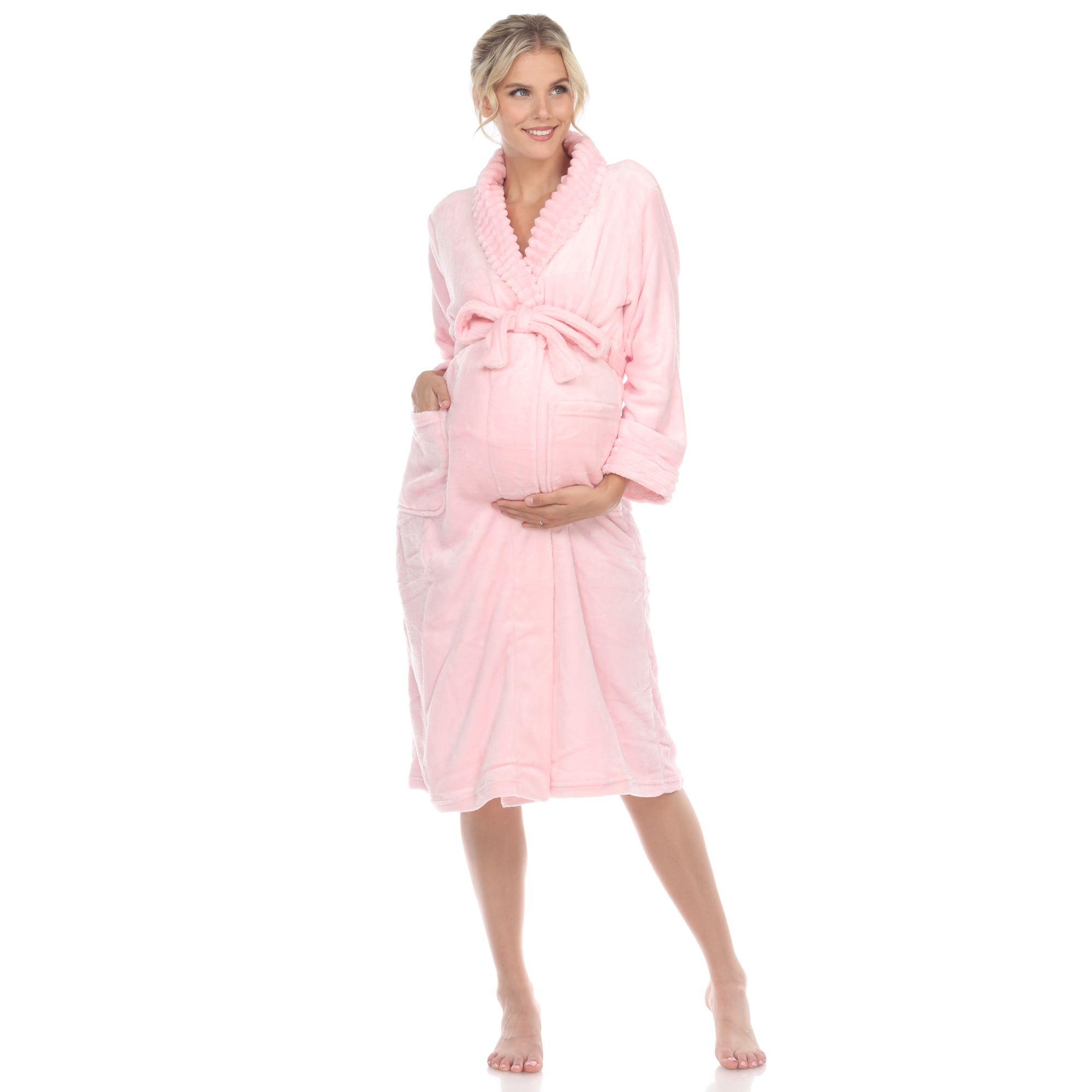 White Mark Women's Maternity Cozy Lounge Robe - Pink Leopard, L/XL