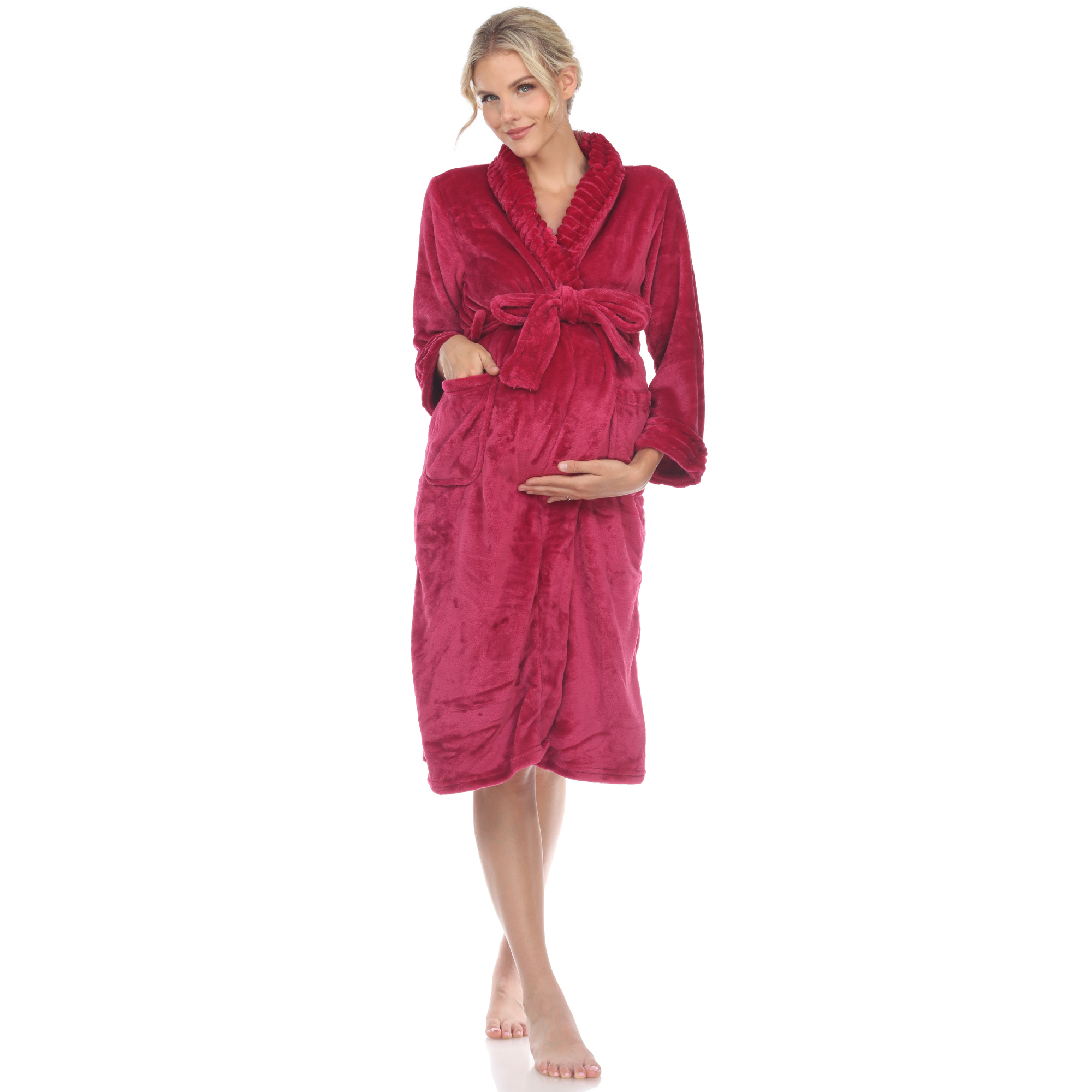 White Mark Women's Maternity Cozy Lounge Robe - Pink, 2X/3X