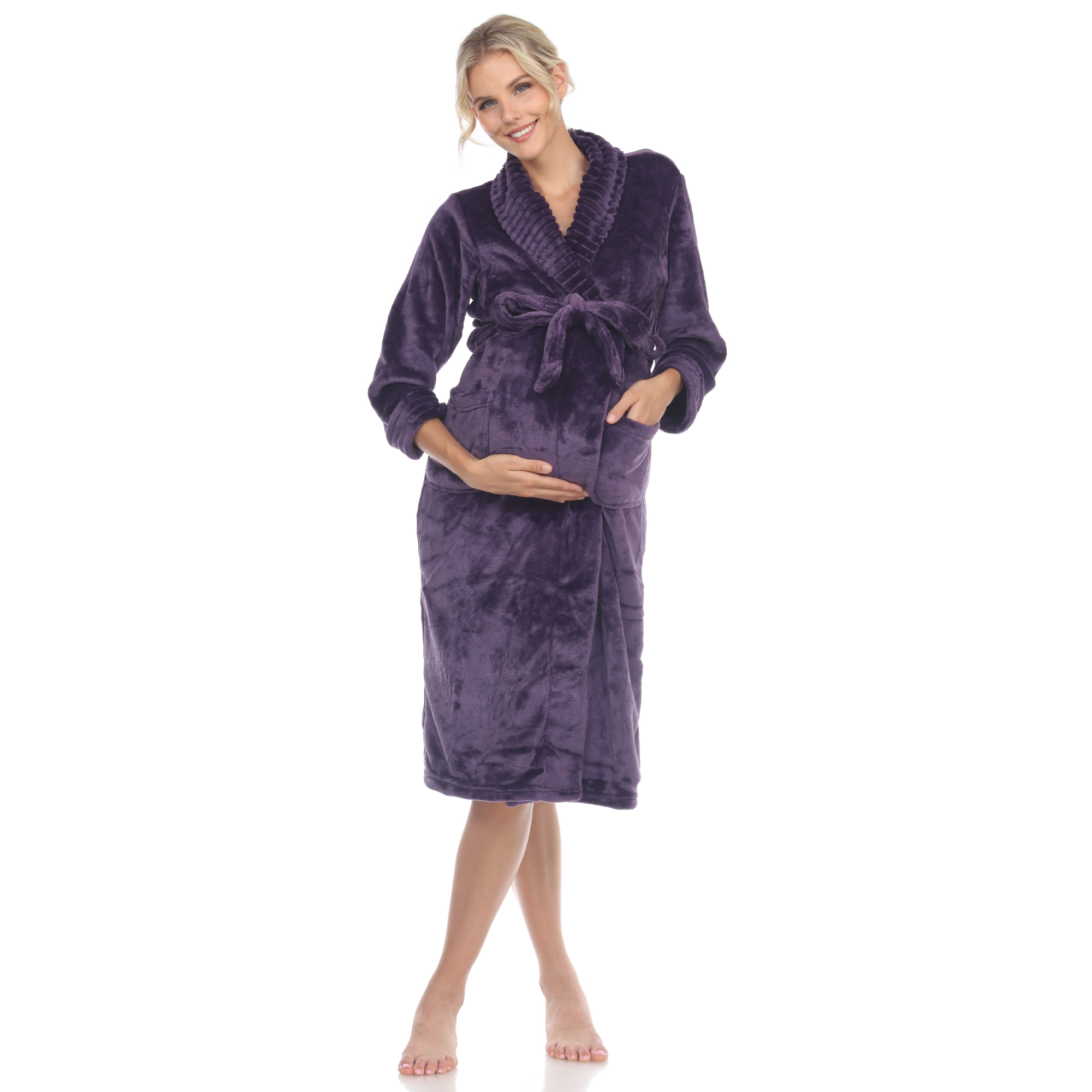 White Mark Women's Maternity Cozy Lounge Robe - Purple, 2X/3X