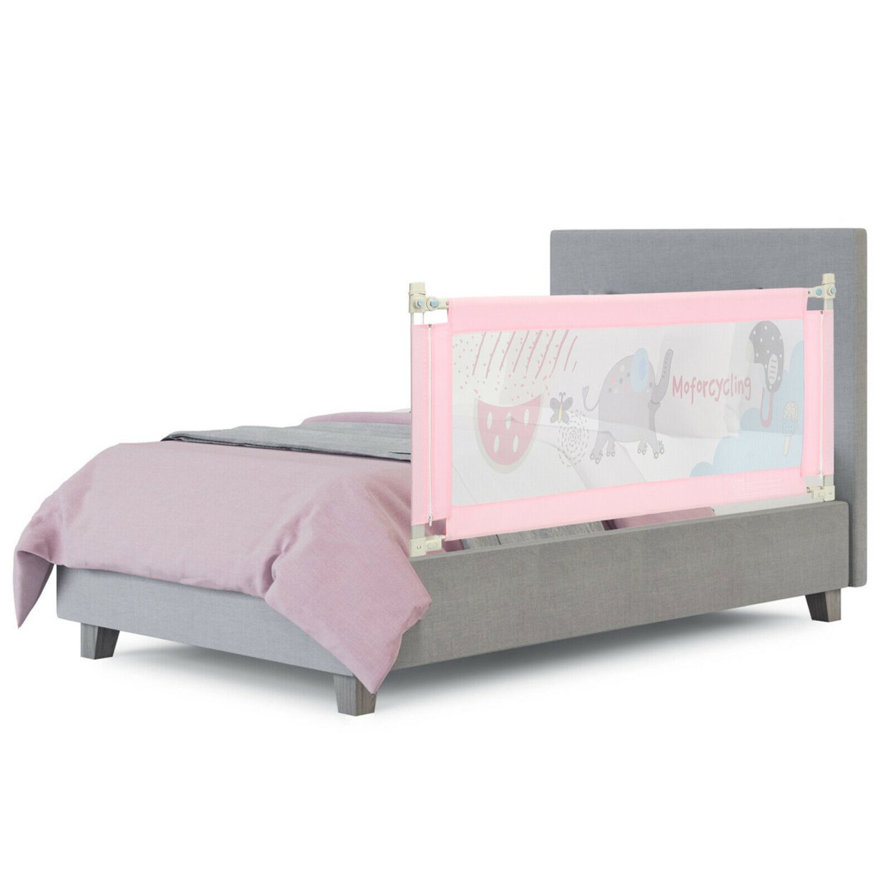 57'' Bed Rails For Toddlers Vertical Lifting Baby Bedrail Guard With Lock Blue / Grey / Pink - Grey