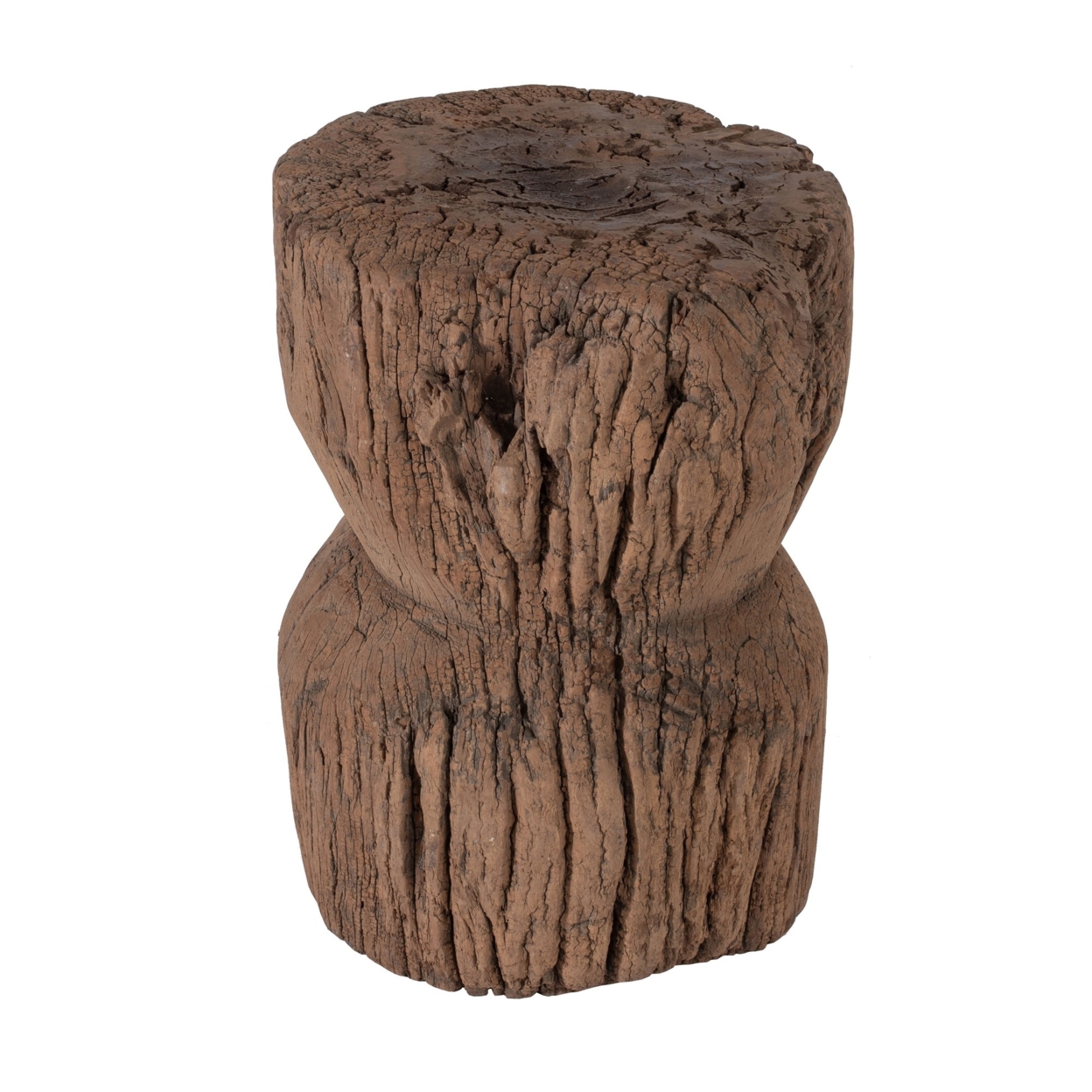 21 Inch Accent Stool, Natural Textured Rustic Wood Log Design, Brown- Saltoro Sherpi