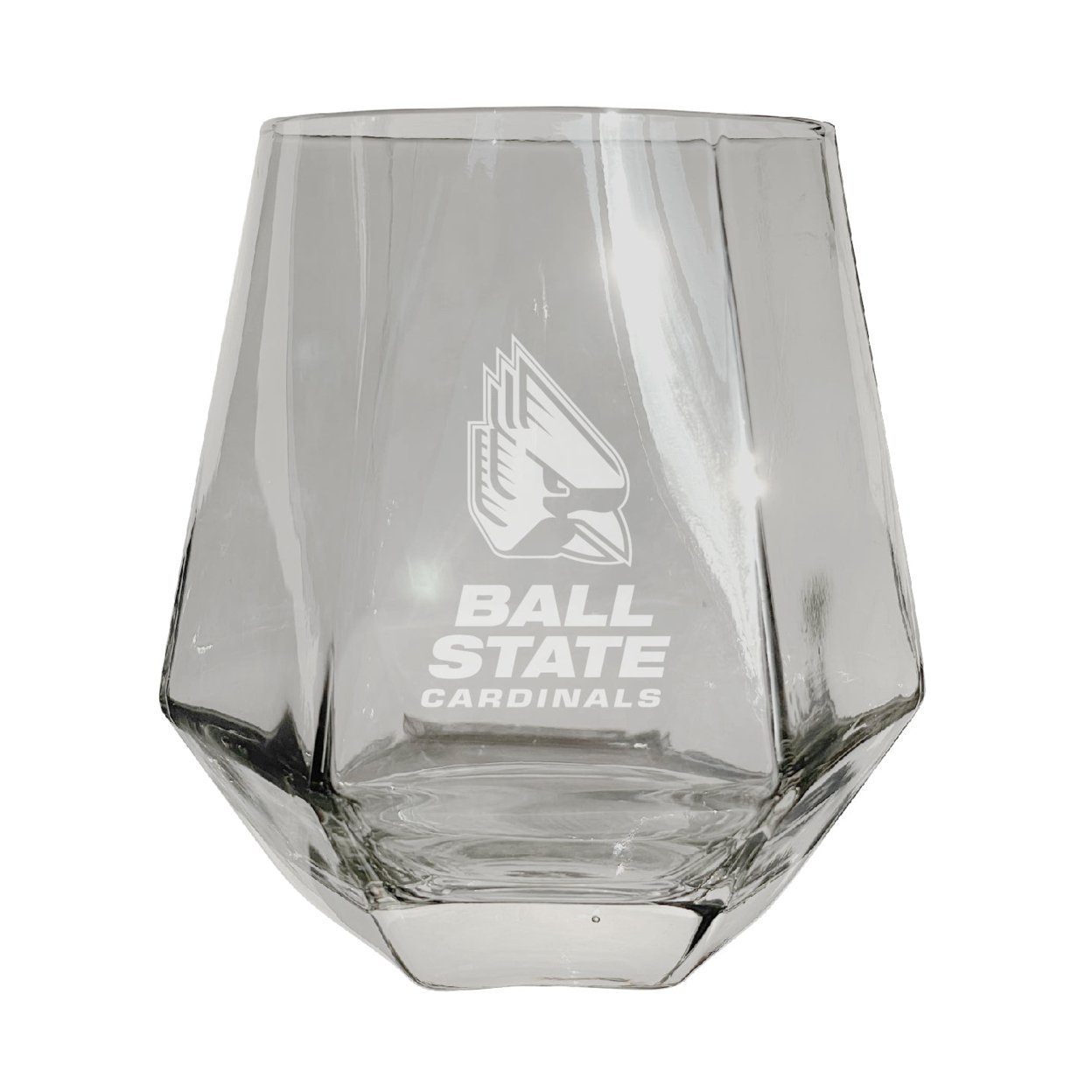 Ball State University Etched Diamond Cut Stemless 10 Ounce Wine Glass Clear