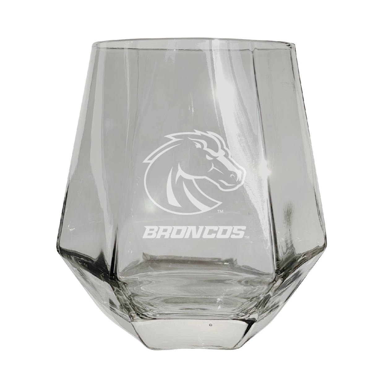 Boise State Broncos Etched Diamond Cut Stemless 10 Ounce Wine Glass Clear