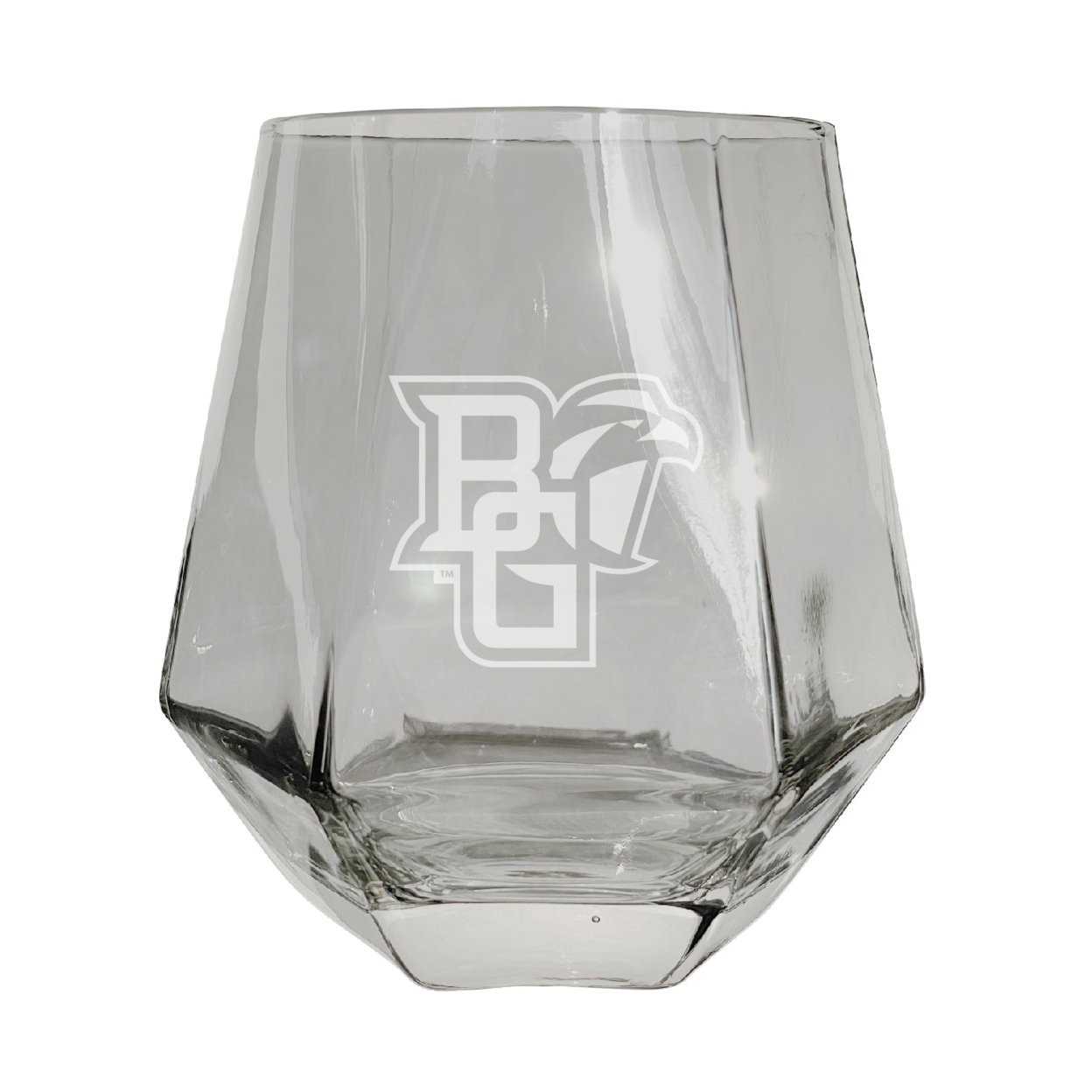 Bowling Green Falcons Etched Diamond Cut Stemless 10 Ounce Wine Glass Clear