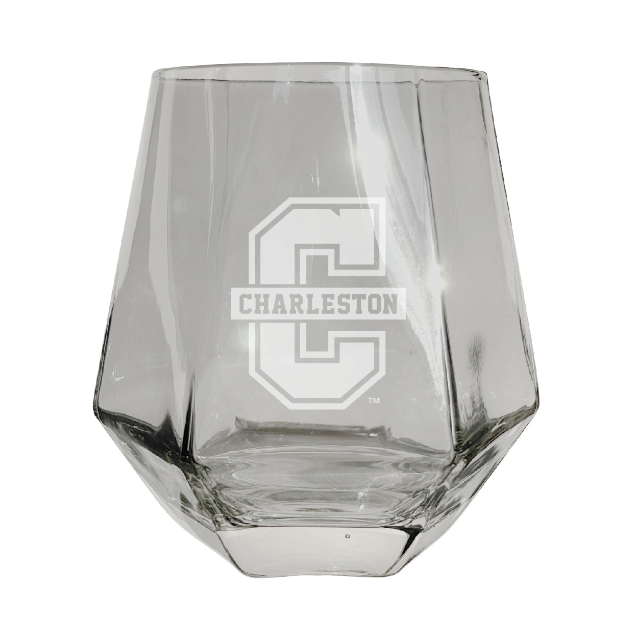 College Of Charleston Etched Diamond Cut Stemless 10 Ounce Wine Glass Clear