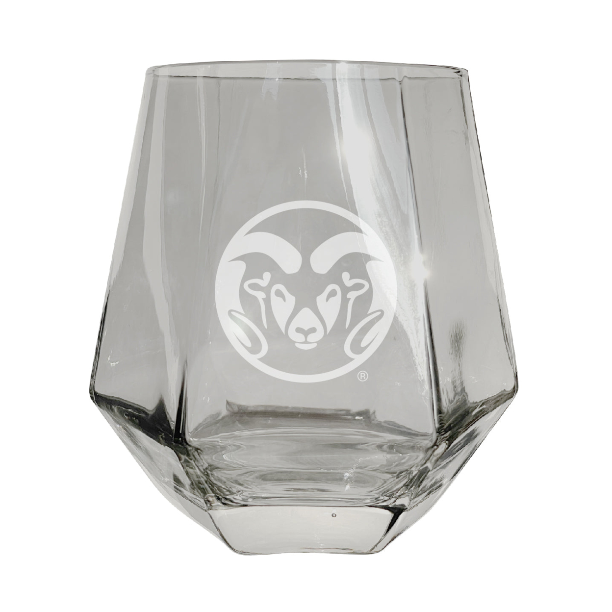 Colorado State Rams Etched Diamond Cut Stemless 10 Ounce Wine Glass Clear