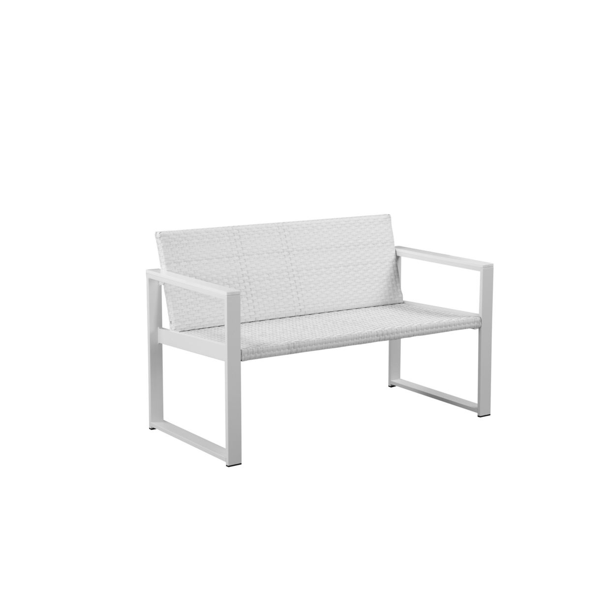 Lark 50 Inch Outdoor Sofa, White Aluminum Frame, Fade Resistant Cushions- Saltoro Sherpi