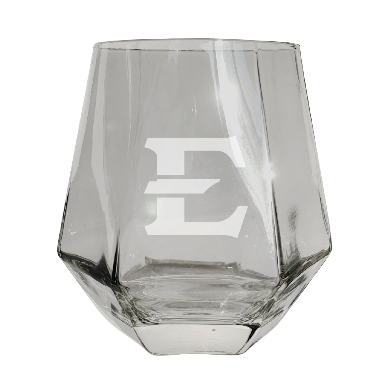 East Tennessee State University Etched Diamond Cut Stemless 10 Ounce Wine Glass Clear