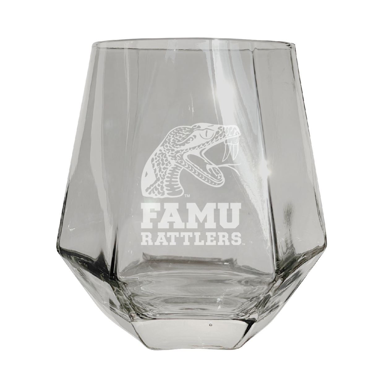 Florida A&M Rattlers Etched Diamond Cut Stemless 10 Ounce Wine Glass Clear