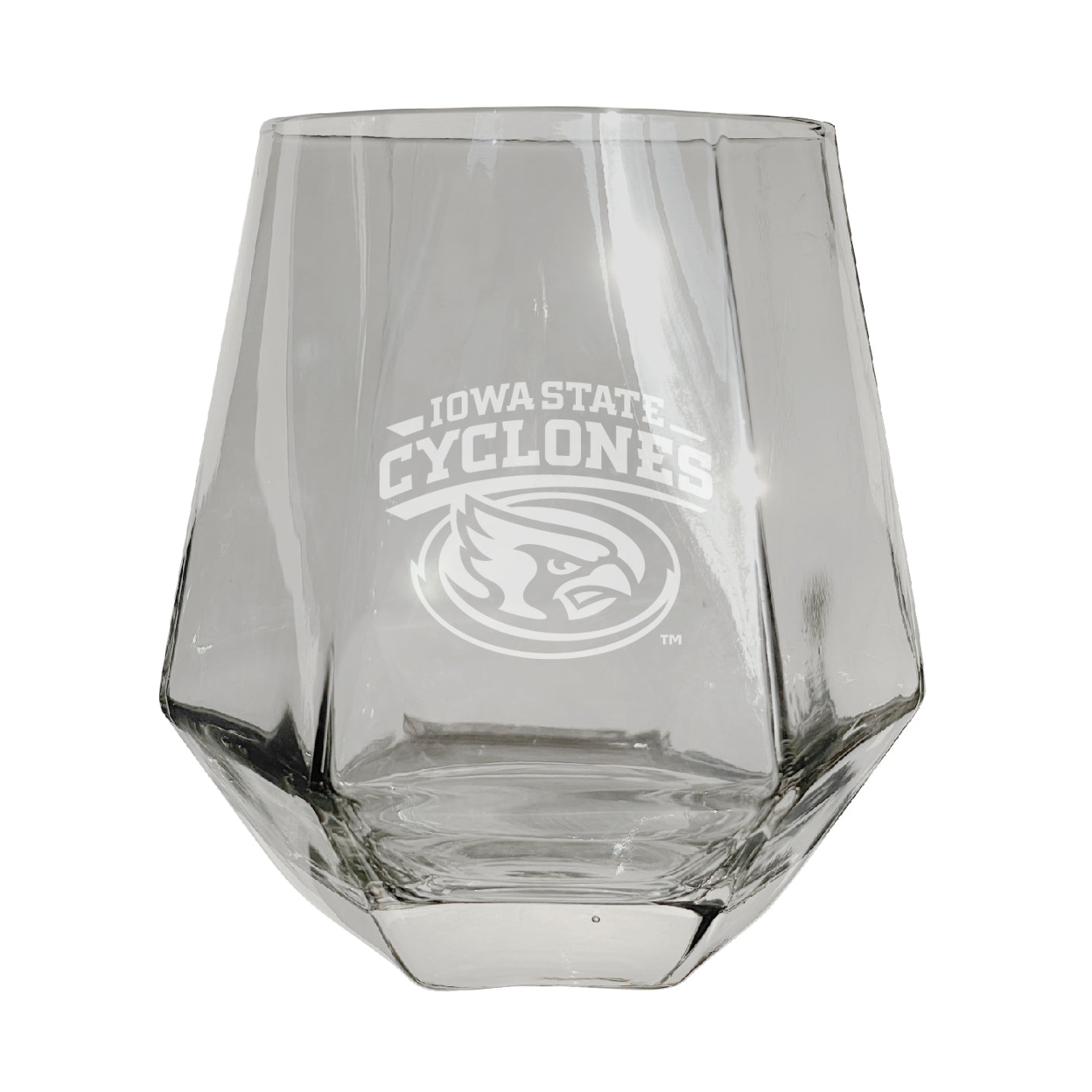 Iowa State Cyclones Etched Diamond Cut Stemless 10 Ounce Wine Glass Clear