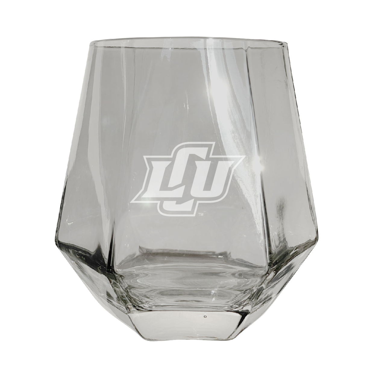 Lubbock Christian University Chaparral Etched Diamond Cut Stemless 10 Ounce Wine Glass Clear