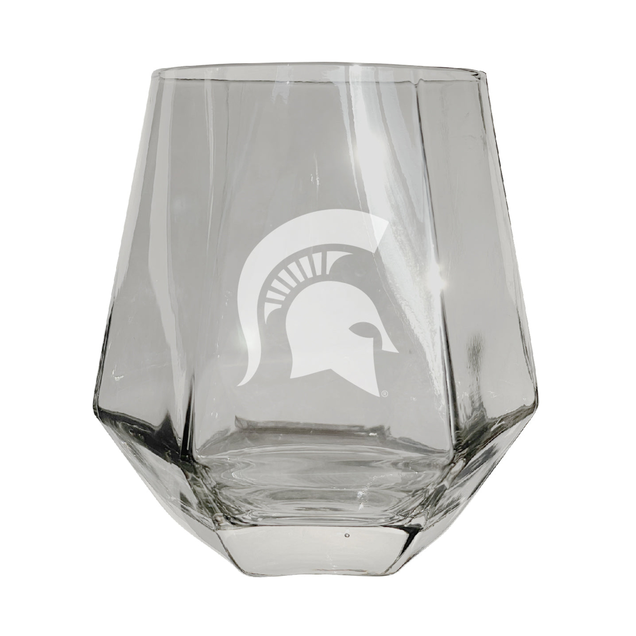 Michigan State Spartans Etched Diamond Cut Stemless 10 Ounce Wine Glass Clear