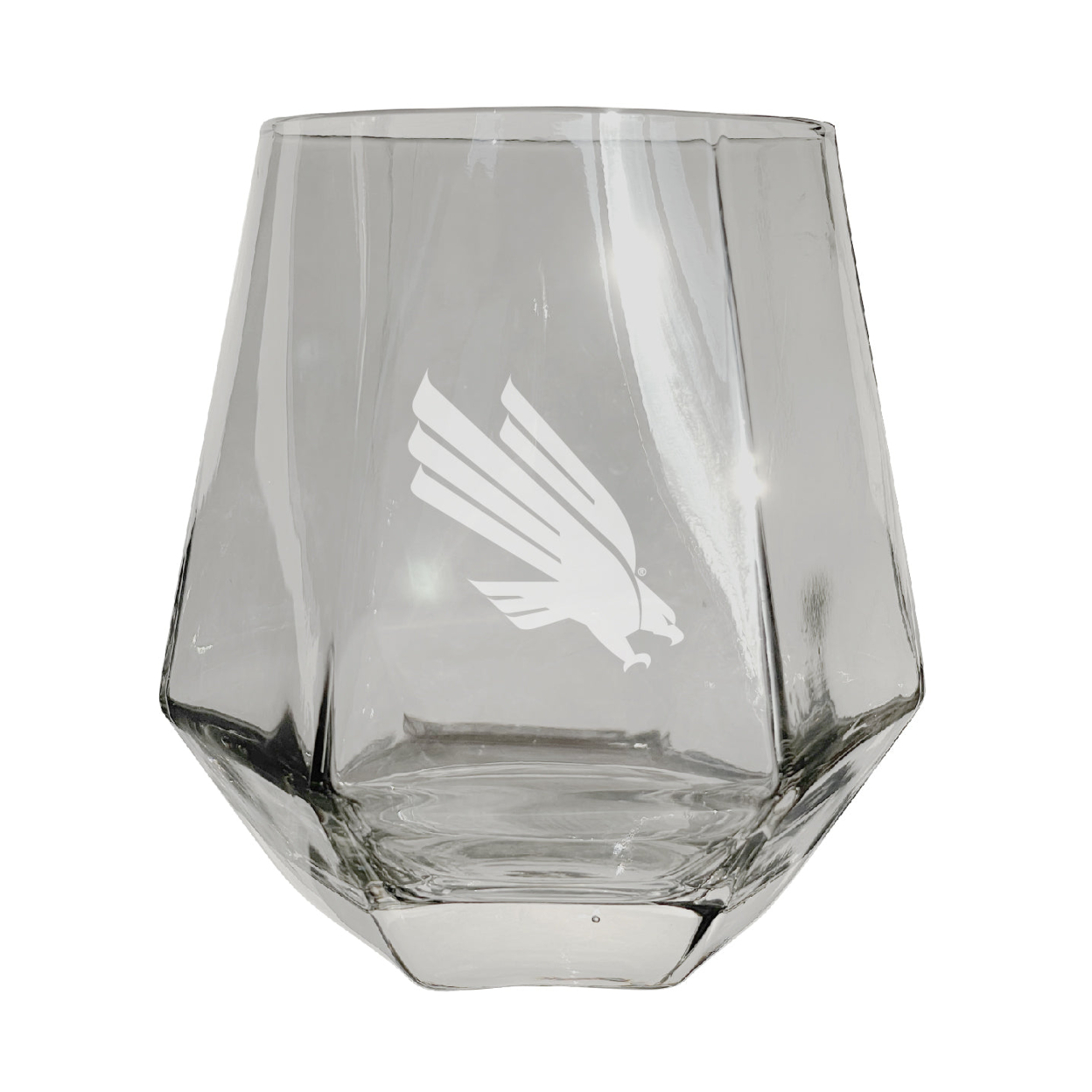 North Texas Etched Diamond Cut Stemless 10 Ounce Wine Glass Clear