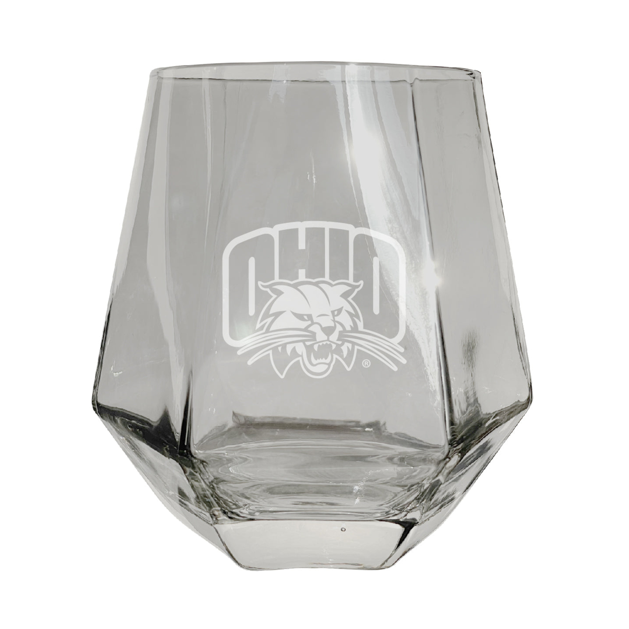 Ohio University Etched Diamond Cut Stemless 10 Ounce Wine Glass Clear