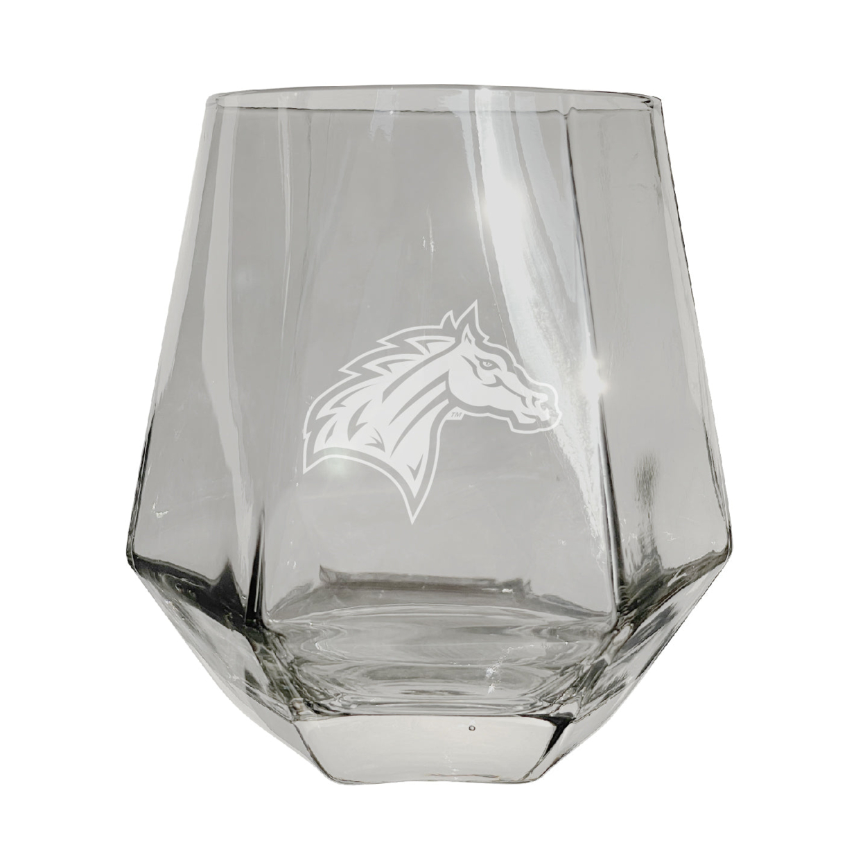 Rider University Broncs Etched Diamond Cut Stemless 10 Ounce Wine Glass Clear