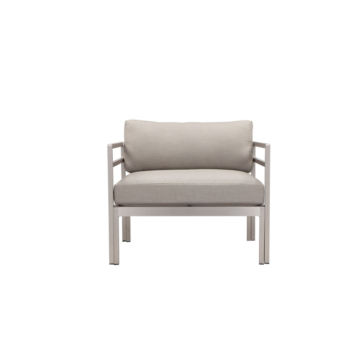 Billy 34 Inch Modern Outdoor Armchair, Gray Aluminum Frame, Fabric Cushions- Saltoro Sherpi
