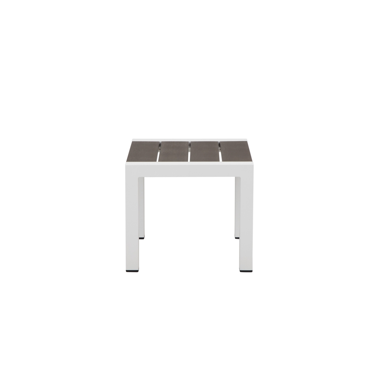 Josh 18 Inch Side End Table, Smooth Gray Polyresin Planks, Aluminum Frame- Saltoro Sherpi