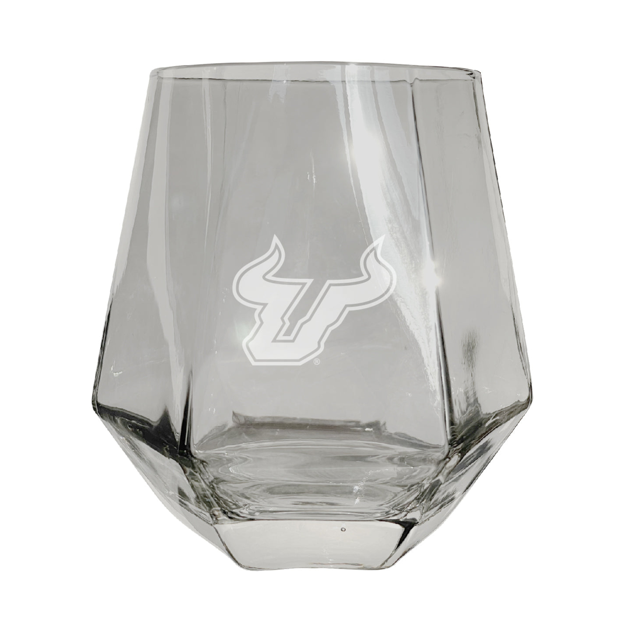 South Florida Bulls Etched Diamond Cut Stemless 10 Ounce Wine Glass Clear
