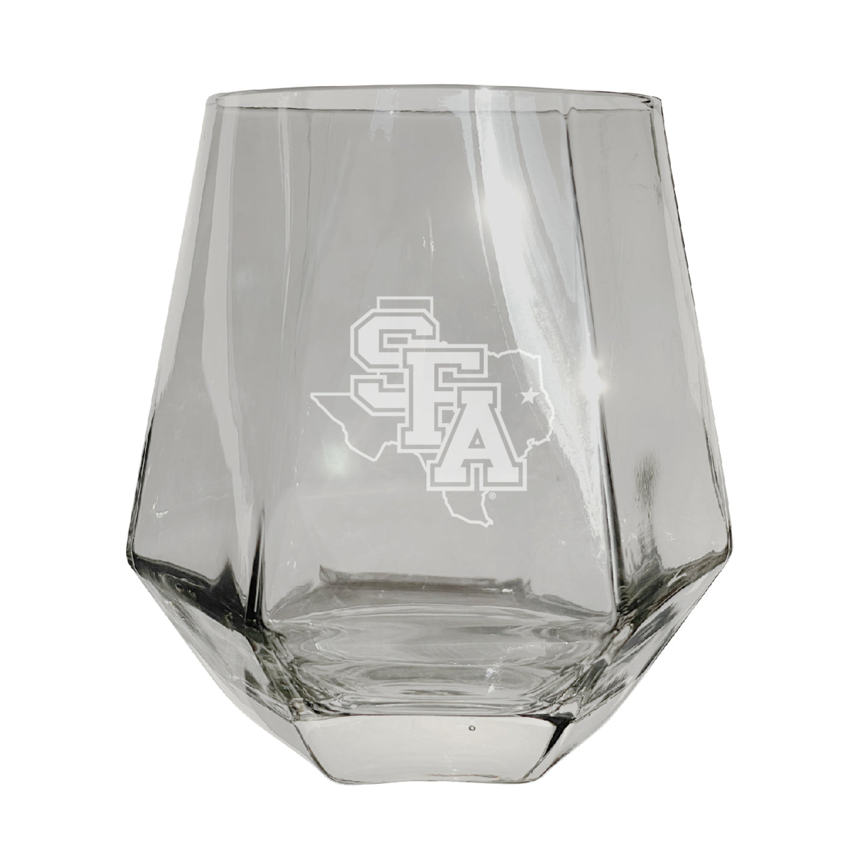 Stephen F. Austin State University Etched Diamond Cut Stemless 10 Ounce Wine Glass Clear