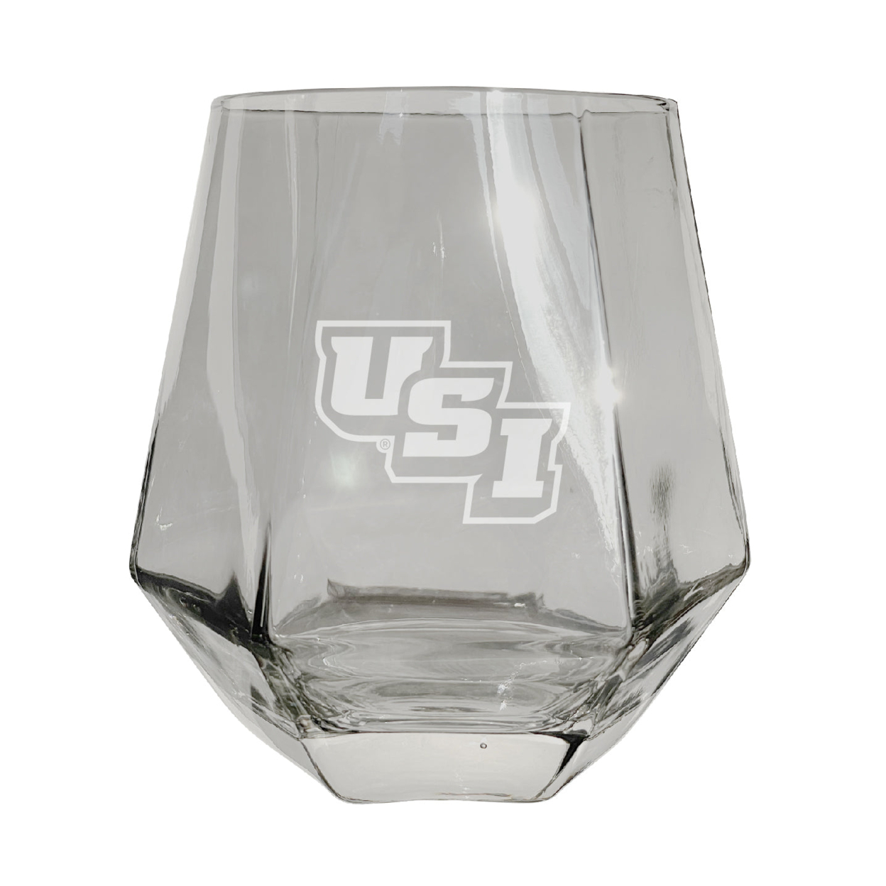 University Of Southern Indiana Etched Diamond Cut Stemless 10 Ounce Wine Glass Clear