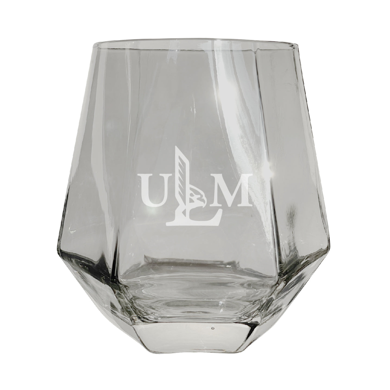 University Of Louisiana Monroe Etched Diamond Cut Stemless 10 Ounce Wine Glass Clear