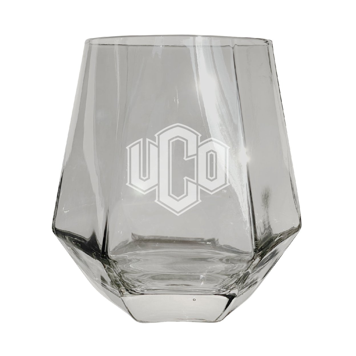 University Of Central Oklahoma Bronchos Etched Diamond Cut Stemless 10 Ounce Wine Glass Clear