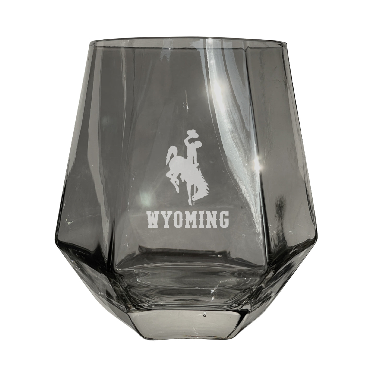 University Of Wyoming Etched Diamond Cut Stemless 10 Ounce Wine Glass Grey