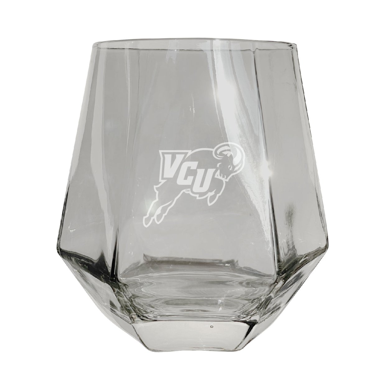 Virginia Commonwealth Etched Diamond Cut Stemless 10 Ounce Wine Glass Clear