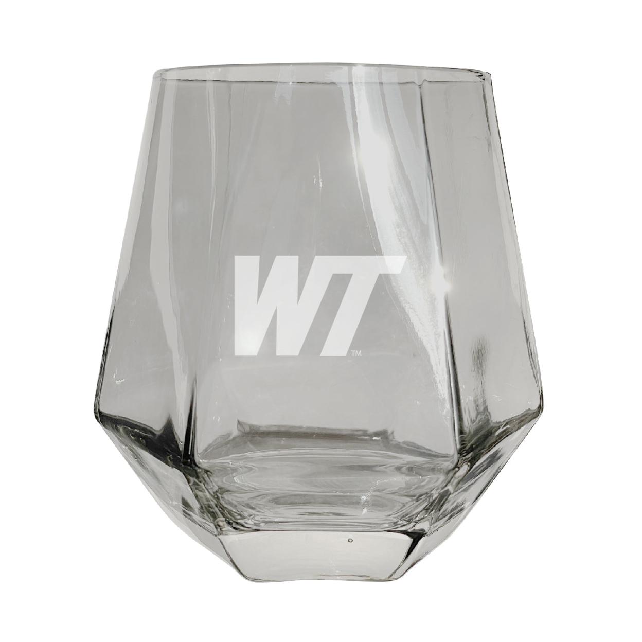 West Texas A&M Buffaloes Etched Diamond Cut Stemless 10 Ounce Wine Glass Clear