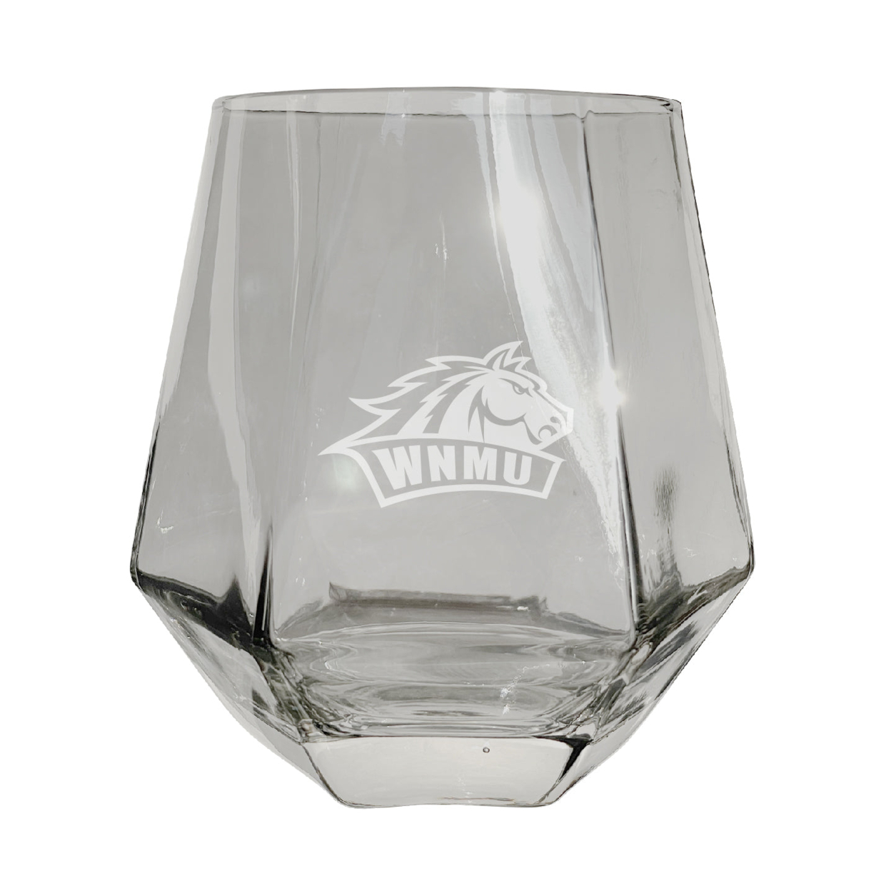 Western New Mexico University Etched Diamond Cut Stemless 10 Ounce Wine Glass Clear