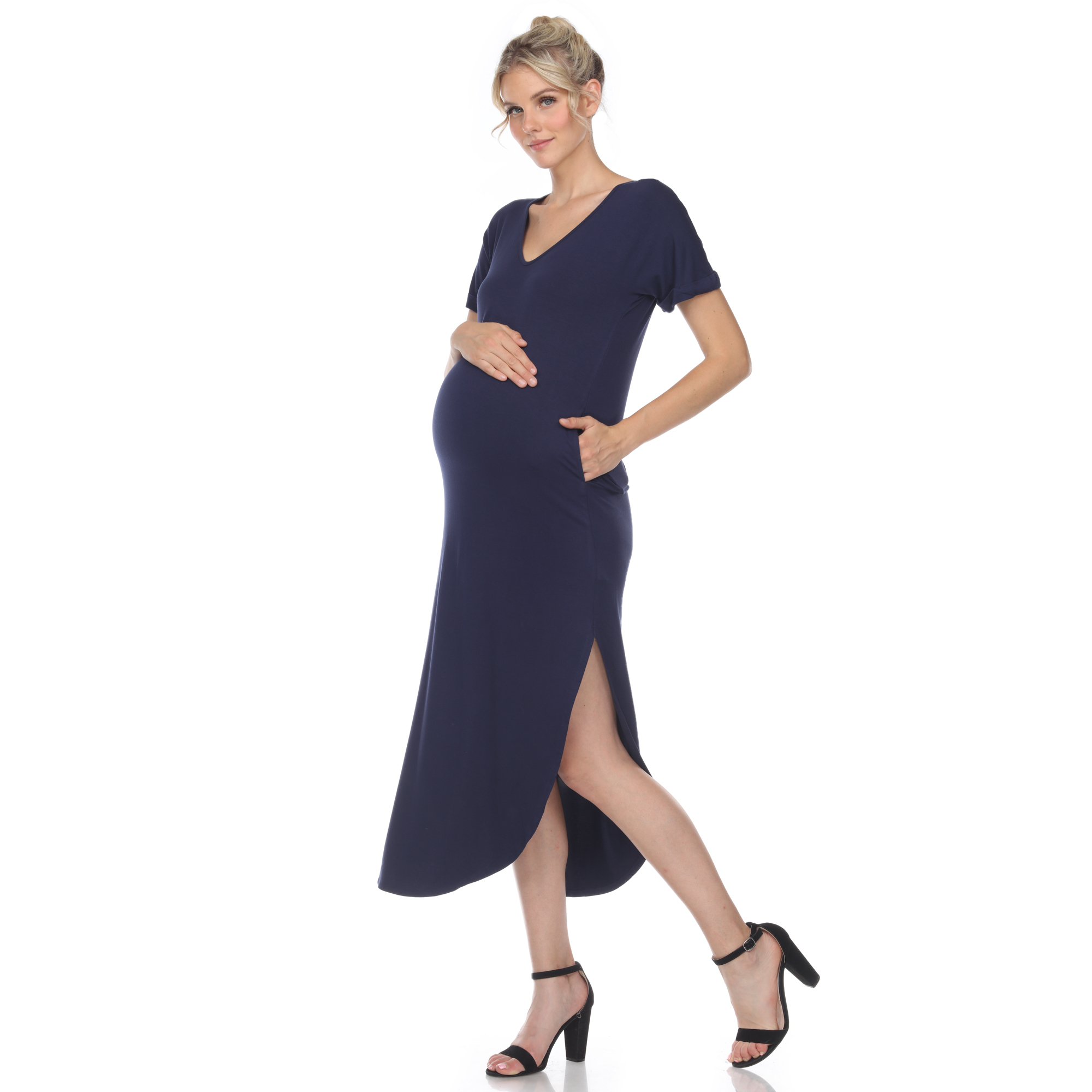White Mark Womenâs Maternity V-neck Maxi Dress - Charcoal, 2X