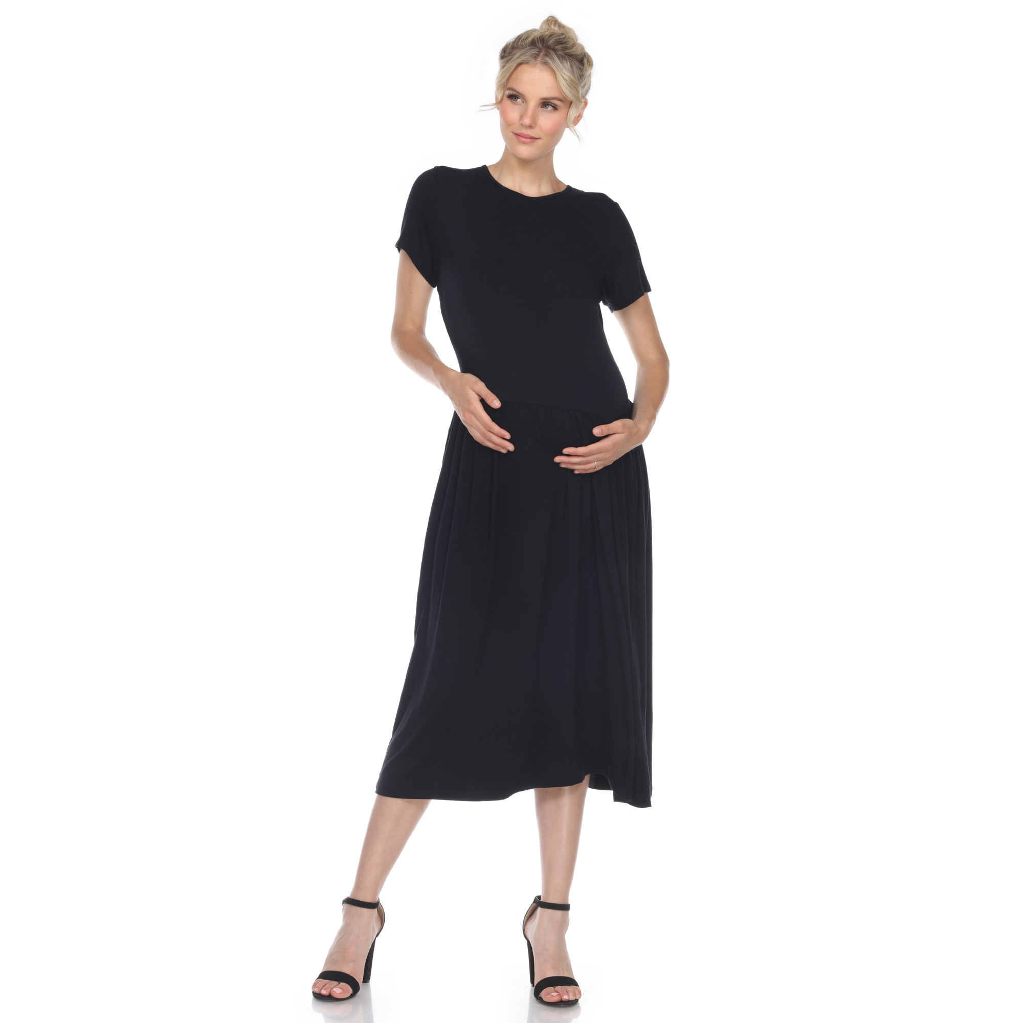 White Mark Womenâs Maternity Short Sleeve Maxi Dress - Black, Small