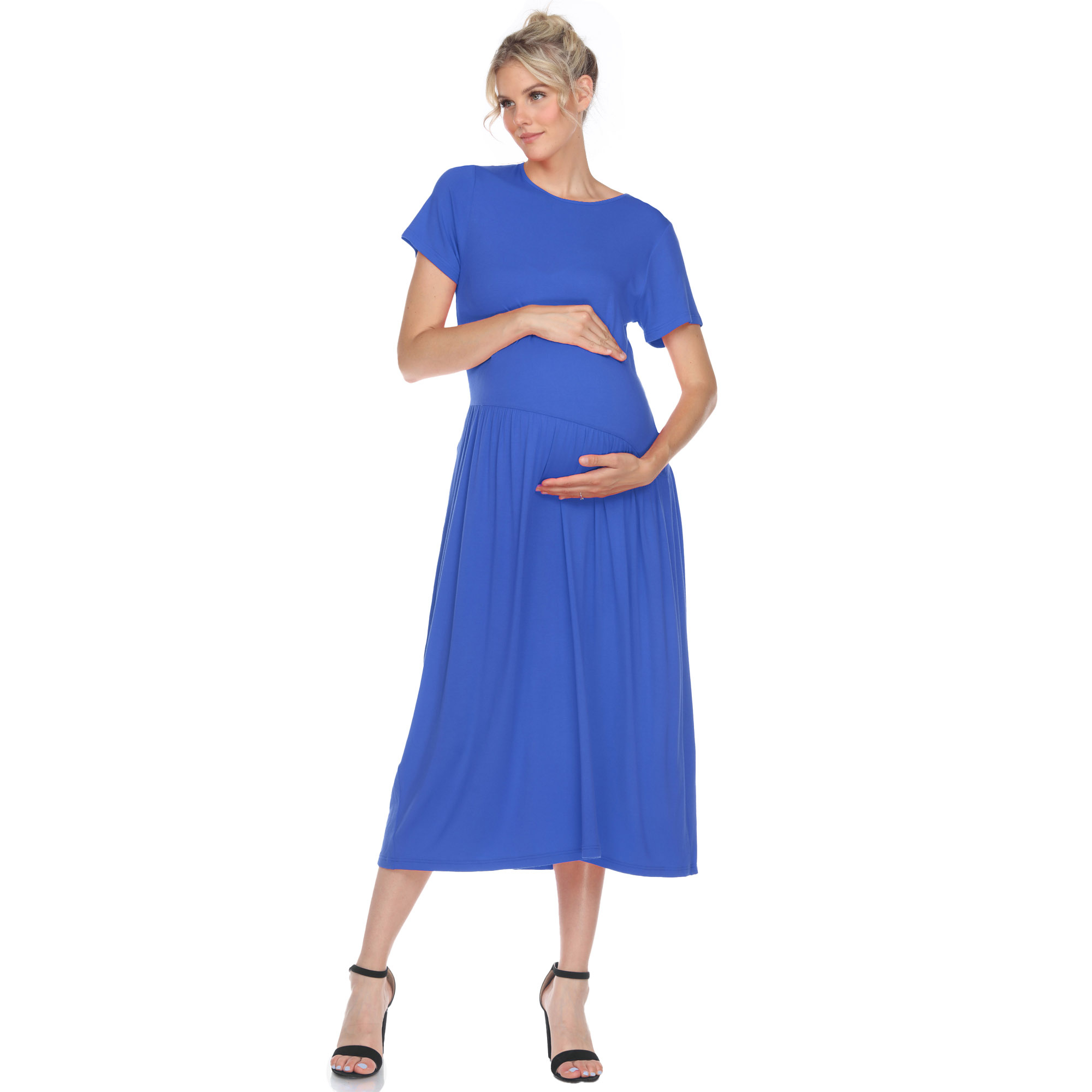 White Mark Womenâs Maternity Short Sleeve Maxi Dress - Royal, Large